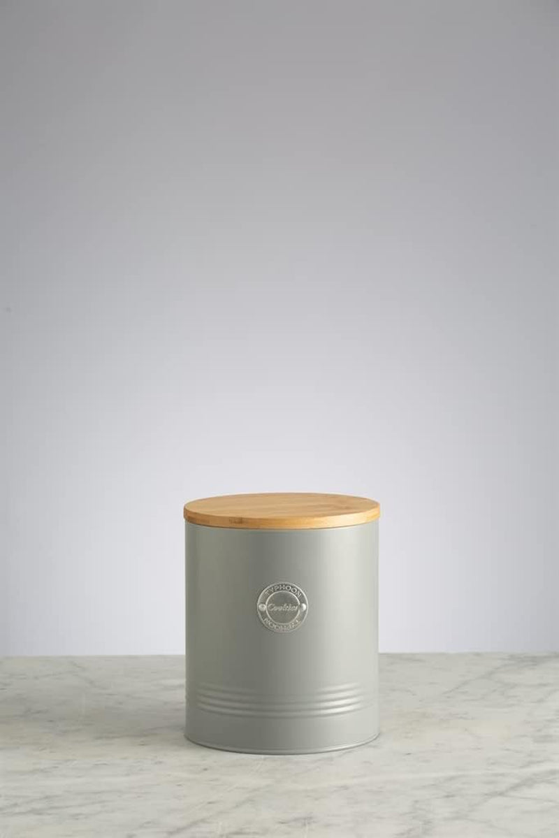 LIVING collection, borcan pentru biscuiți cu capac | gri pastel | cutie de depozitare de 3,4 L pentru biscuiți | borcan pentru biscuiți din oțel cu capac | borcane de depozitare etanșe din bambus cu capac Cutii depozitare alimente Naty Shop
