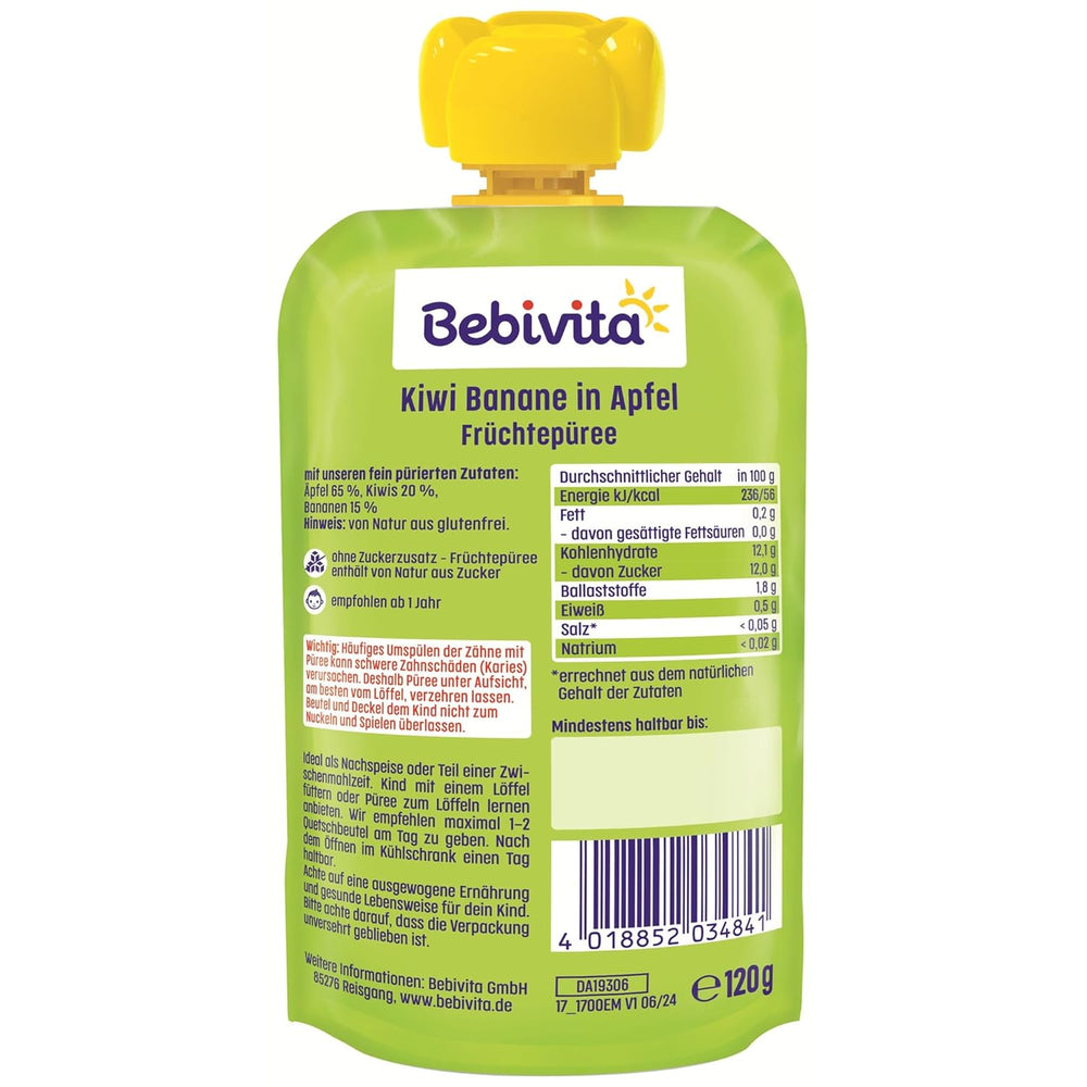 Kiwi banán Apple Quetschie-ben (6 x 120 g), ohne Zuckerzusatz, glutenfrei, ideális unterwegs und selbständiges Snacken