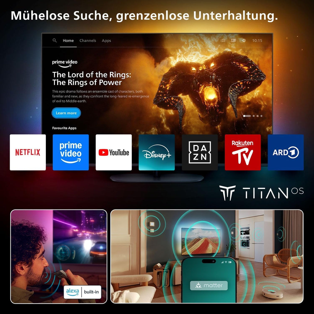 Televizor inteligent OLED 4K Philips Ambilight 48OLED760 - ecran de 48 de inci cu motor P5 AI Perfect Picture, Ultra HD, sistem de operare Titan, Dolby Vision și sunet Atmos - Funcționează cu Alexa și Google Assistant