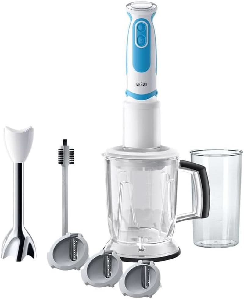 Braun Stabmixer MQ 5260WHBL Stabmixer – Multiquick 5 Vario Pürierstab Mit Edelstahl Mixfuß Und Spiralschneider, 1000 Watt, Inkl. Umfangreiches Zubehör-Set, Weiß/Blau Anya és Gyermek Naty Shop Inkl. Spiralschneider Mq5260 Állványkeverő Inkl. Sprialschneider Weiß/Blue
