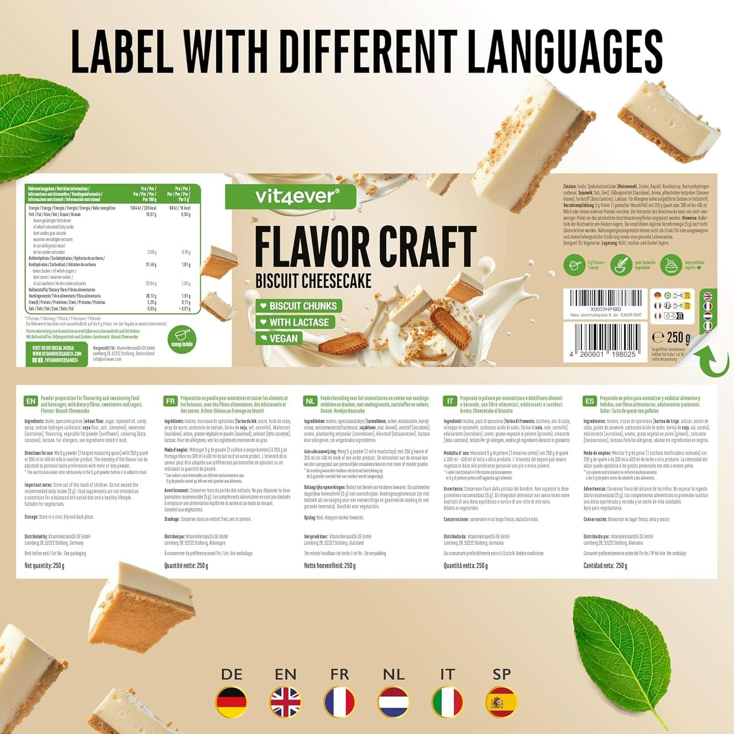 Biscuit Chessecake ízű por sok darabbal - 250 gramm Naty Shop Flavors