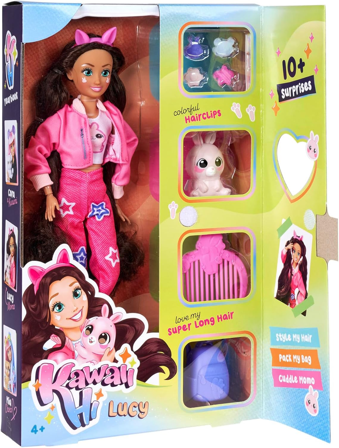 Simba 105953975 - Kawaii Hi Ankleidepuppe Lucy (26 cm) - bewegliche Modepuppe zum Frisieren und Stylen, Puppe mit Langen Haaren, Hase und Zubehör, Spielzeug für Kinder ab 4 Jahre