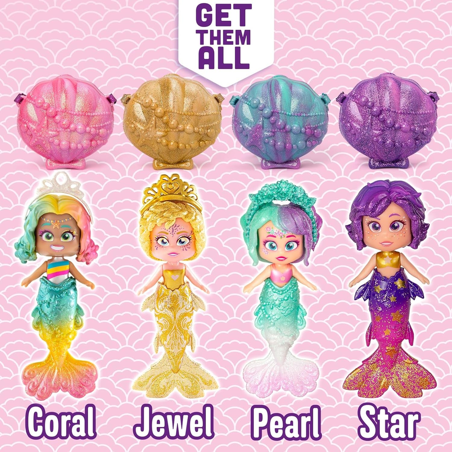 Mermaids Coral Meerjungfrauen-Puppe mit 1 Muscheltasche, 1 Meerjungfrauenschwanz, 1 Haustier, Kleidung, Accessoires und Schuhe