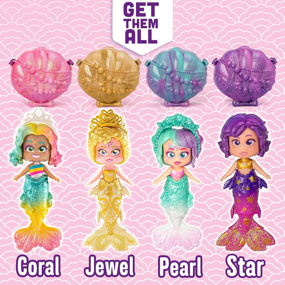 Mermaids Coral Meerjungfrauen-Puppe mit 1 Muscheltasche, 1 Meerjungfrauenschwanz, 1 Haustier, Kleidung, Accessoires und Schuhe