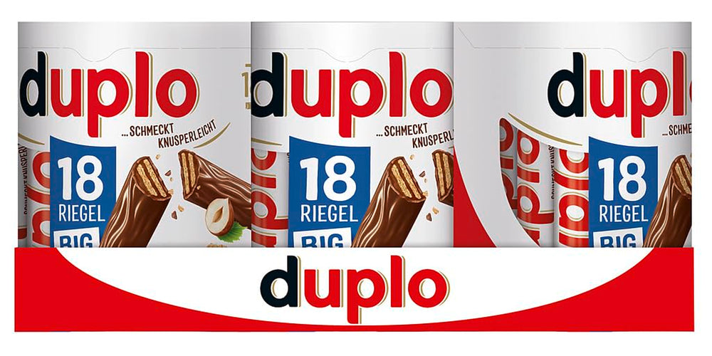 Ferrero duplo nagy csomag - Csokoládészeletek finom nugátkrémmel, ropogós ostyával és finom tejcsokoládéval - Farsangi és Mardi Gras édességek - 15 csomag, 18 darab, külön-külön csomagolva
