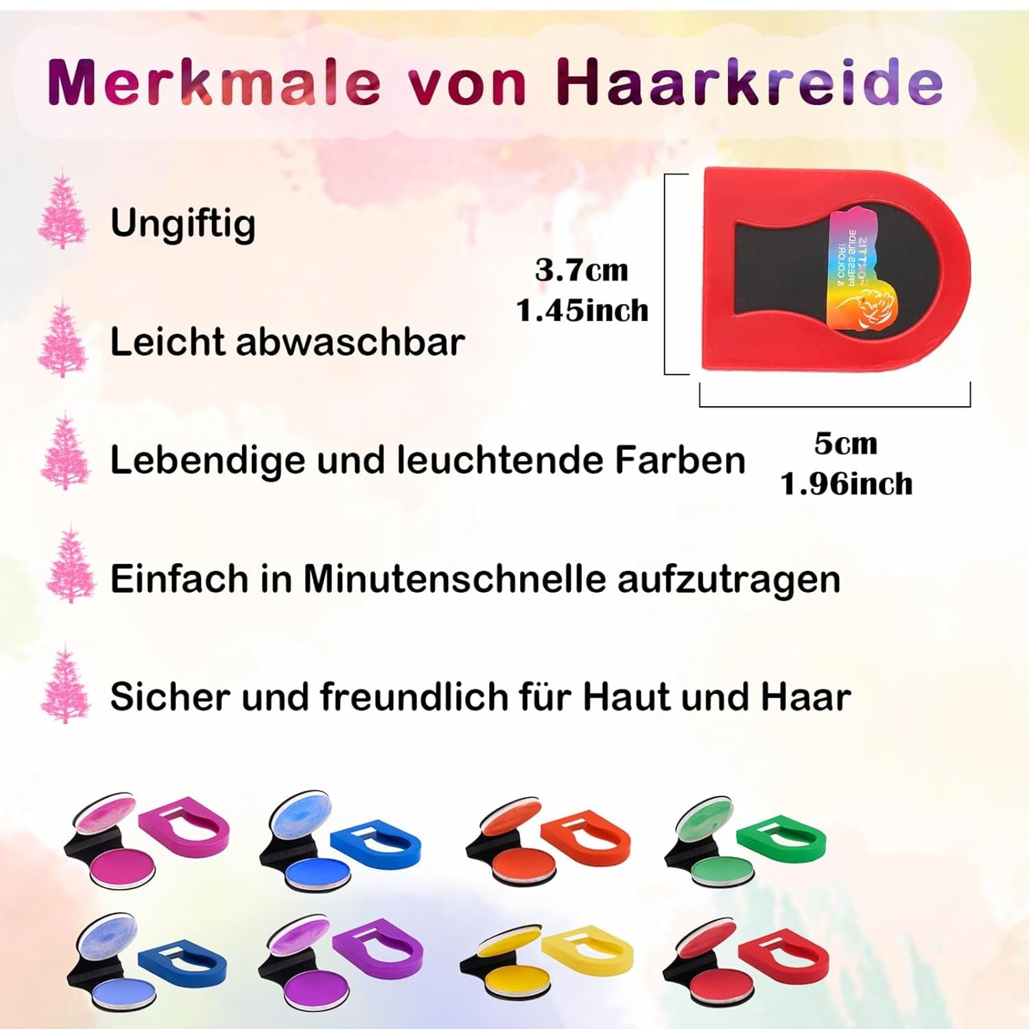 Cretă de păr pentru fete, 8 bucăți cretă de păr lavabilă pentru copii, culoare de păr strălucitoare temporară portabilă non-sticky, vopsea spray pentru păr pentru copii, Crăciun, petrecere aniversară Vopsea pentru par Naty Shop