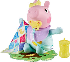 Peppa Pig Grunz und Kuschel Evie interaktive Babypuppe, 28 cm große Puppe für Mädchen mit 20 Geräuschen und vielen Funktionen, Spielzeug-Set für Kinder ab 3 Jahren