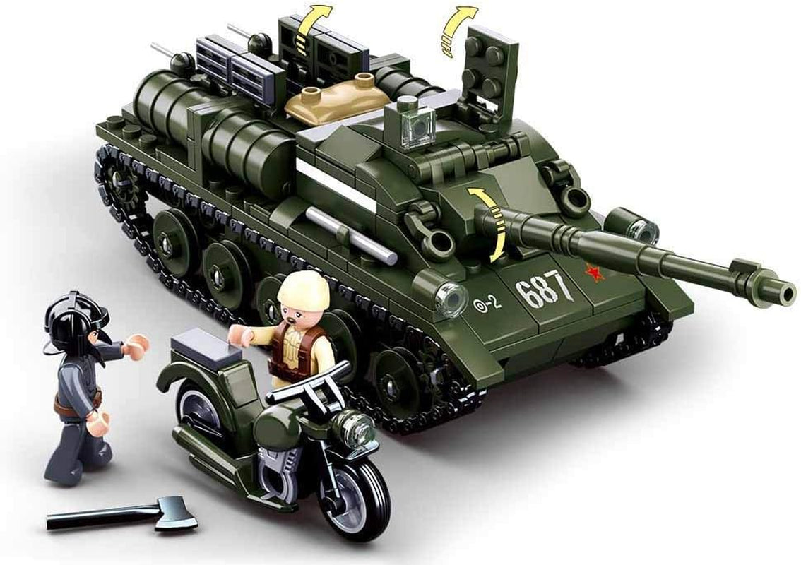 Sluban SL95558, WWII – Alliierter Jagdpanzer(335 Teile)[M38-B0687], Spielset, Klemmbausteine, Soldaten, Spielfigur-nal, Army WWII, Multi Color