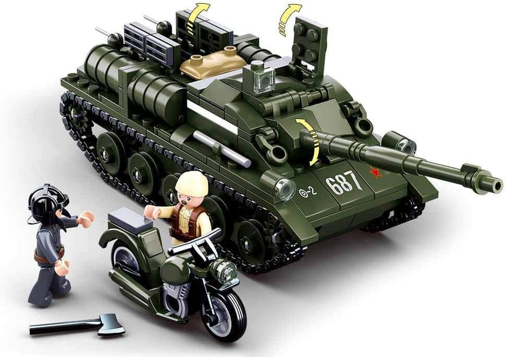 Sluban SL95558, WWII – Alliierter Jagdpanzer(335 Teile)[M38-B0687], Spielset, Klemmbausteine, Soldaten, Spielfigur-nal, Army WWII, Multi Color