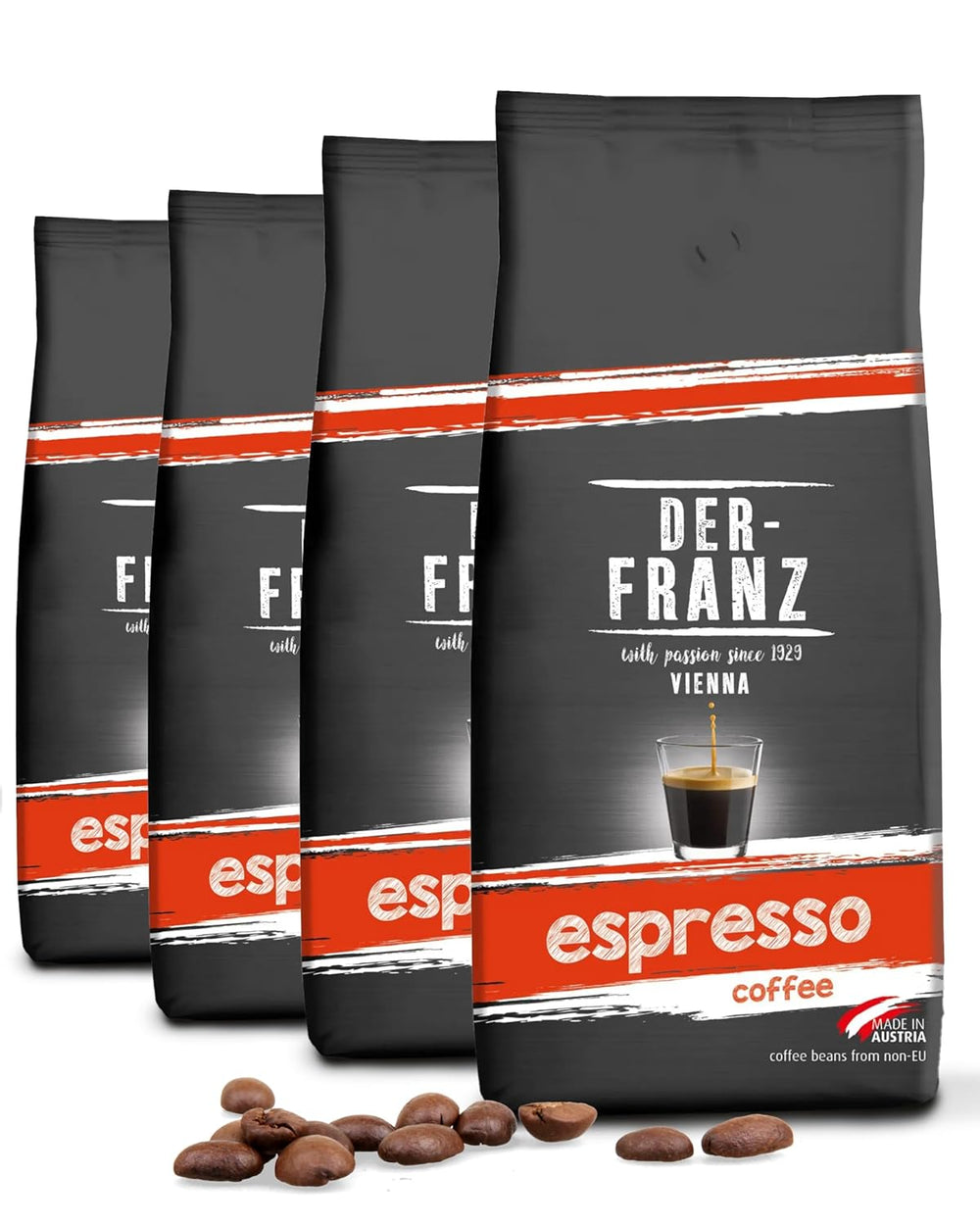 Der-Franz Espresso Kaffee, Intensität 5/5, Arabica und Robusta, ganze Bohne, 4 x 1000 g