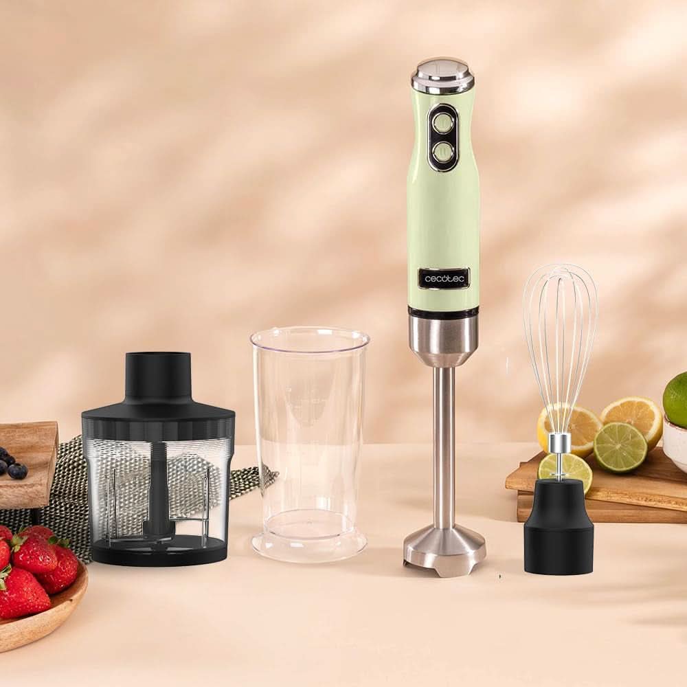 Cecotec Stabmixer Power Retrogreen 1200MAX Cream&Crush, Maximalleistung 1200 W, Crossblades-Technology, 2 sebesség, Zubehörset Spülmaschinenfest, Spritzschutzhaube Kitchen Naty Shop