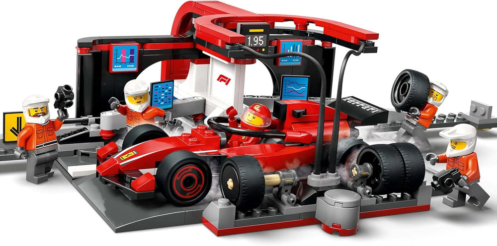 LEGO City F1 boxkiállás csapattal és Ferrari Speedsterrel - Forma 1 boxkiállás készlet 1 versenyzővel és 4 mechanikus minifigurával - Versenyautó játék fiúknak és lányoknak 6+ - 60443 Építőkészletek Beuche den LEGO-Store