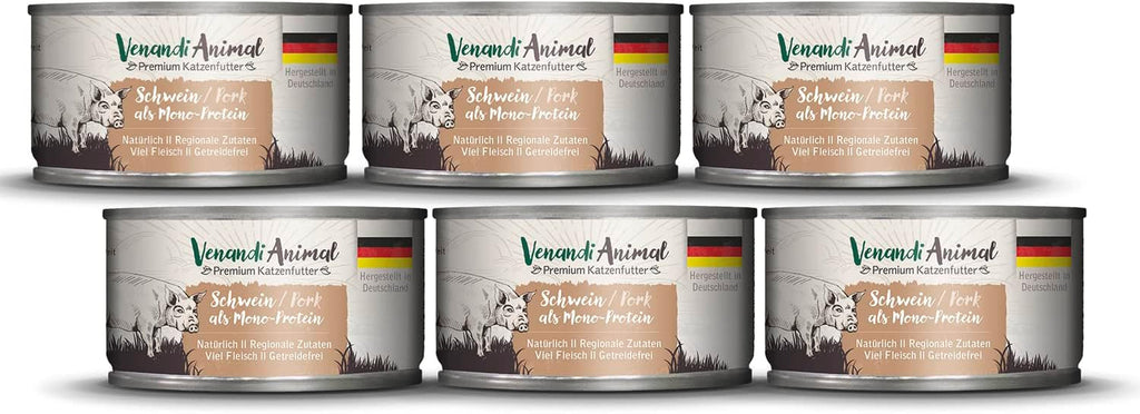 Venandi Animal Premium Hrană umedă pentru pisici, Tasting Pack III, pui, curcan, vită, pui + iepure, vițel, curcan, 6 X 200 G, fără cereale și naturală, 1.2 Kg