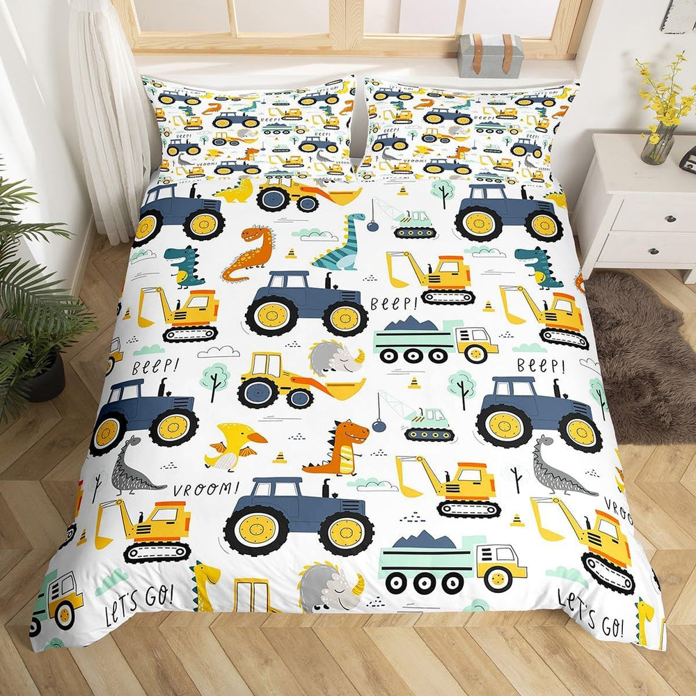 Jungen Cartoon Cartoon ágyneműkészlet 135X200,Kinder Bau Fahrzeuge Tröster Abdeckung Für Kind Kleinkind Teens,Dinosaurier Bettbezug,Traktor Maschinerie Bagger Bettdecke Abdeckung,Lkw Autos Bettdecke Naty Shop