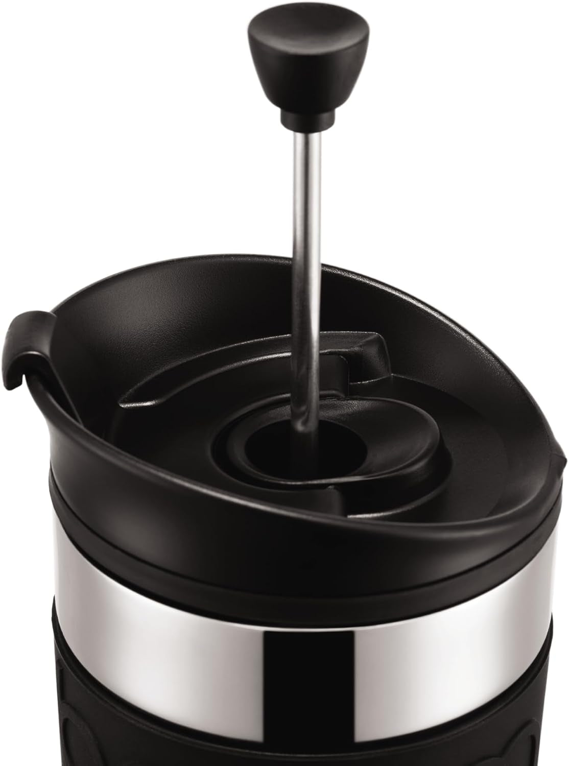 Cafetieră Bodum K11067-01 Travel Press din oțel inoxidabil, neagră, cu capac de schimb, 350 ml