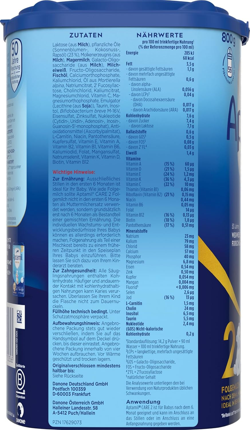 Aptamil Care 2 – Császármetszéssel született babák számára is alkalmas – 1 x 800 g