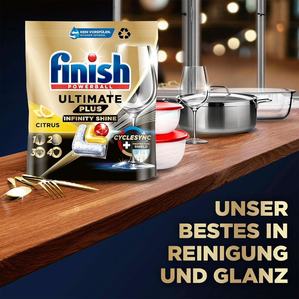 Finish Ultimate plus Infinity Shine Citrus mosogatógép fülek - Tabletta mosogatógéphez, intenzív tisztítás - 105 kapszula, citrom Naty Shop