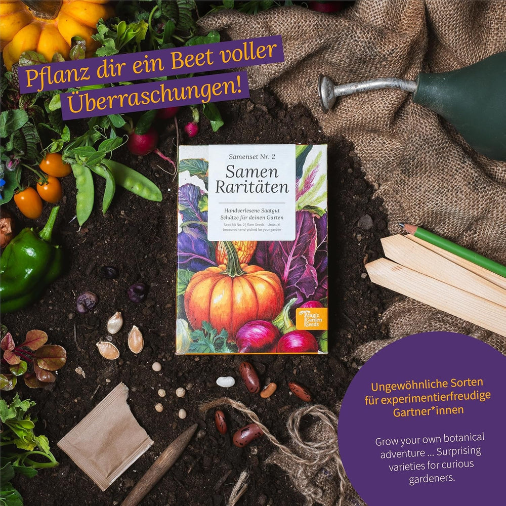 Semințe Magic Garden - Set de semințe rare - 9 soiuri neobișnuite de legume, ierburi și flori - culese manual, colorate și neobișnuite - cadou original pentru iubitorii de grădinărit