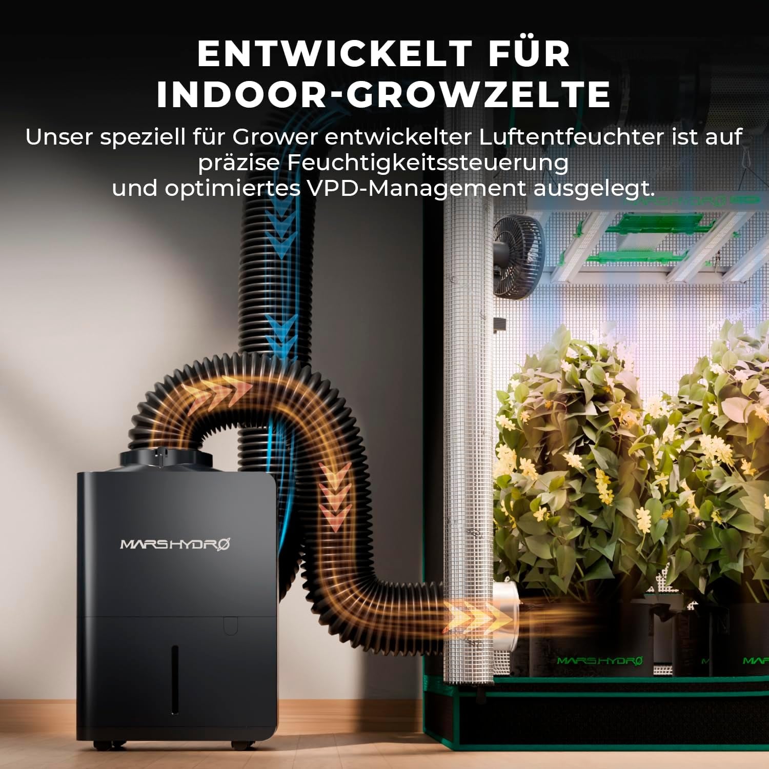 MARS HYDRO párátlanító, 12 l/nap, automatikus leolvasztás, időzítő funkció, szobai párátlanító sátrakhoz, pincékhez és növényekhez, 1,2 literes víztartály
