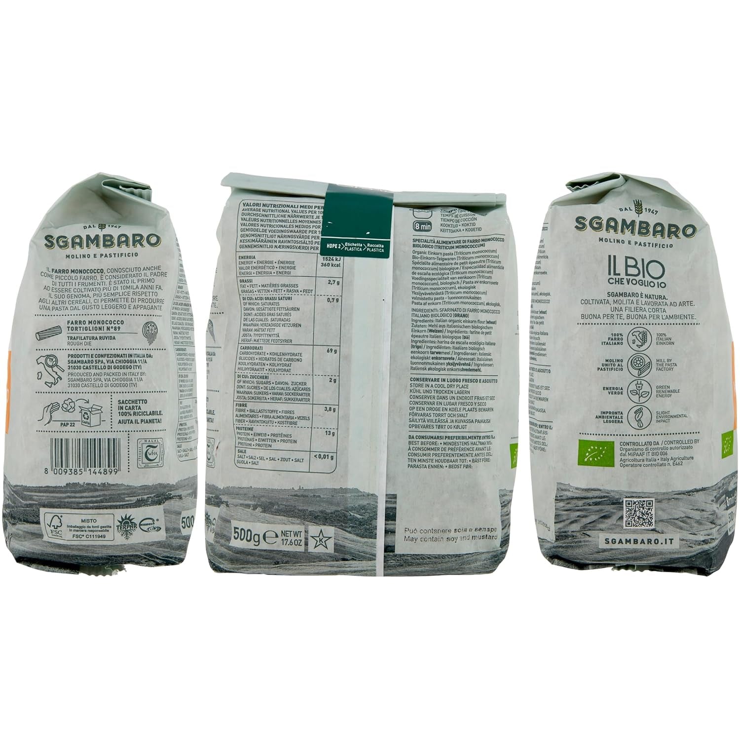 Bio Tortiglioni Pasta No. 89 - 500g Alacsony zsírtartalmú búza tészta – Alacsony zsírtartalom – Rost- és fehérjeforrás