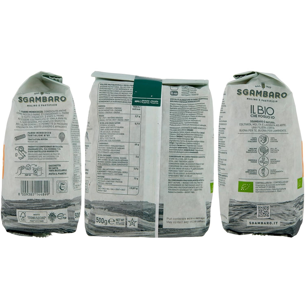 Bio Tortiglioni Pasta No. 89 - 500g Alacsony zsírtartalmú búza tészta – Alacsony zsírtartalom – Rost- és fehérjeforrás