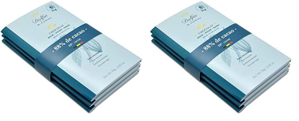 Dolfin Pachet de 3 ciocolată cu diverse arome - ciocolată artizanală belgiană, 210 g Bomboane de Ciocolata Naty Shop 210 G (2 seturi x 3 tablete) Cacao 88%
