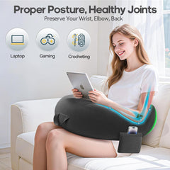 Pernă de gaming și citit, pernă de citit pentru stat pe pat/canapea/podea, pernă de hrănire/croșetat cu pernă de gaming mare și ergonomică, pernă de gamer pentru iPad/laptop - Negru