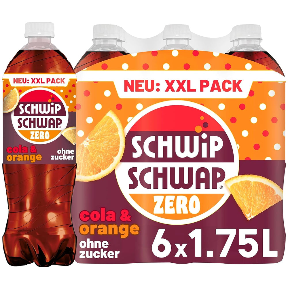 SCHWIPSCHWAP ZERO - XXL PACK - Koffeines kóla üdítőital naranccsal, készlet 6 x 1,75 literes Naty Shop