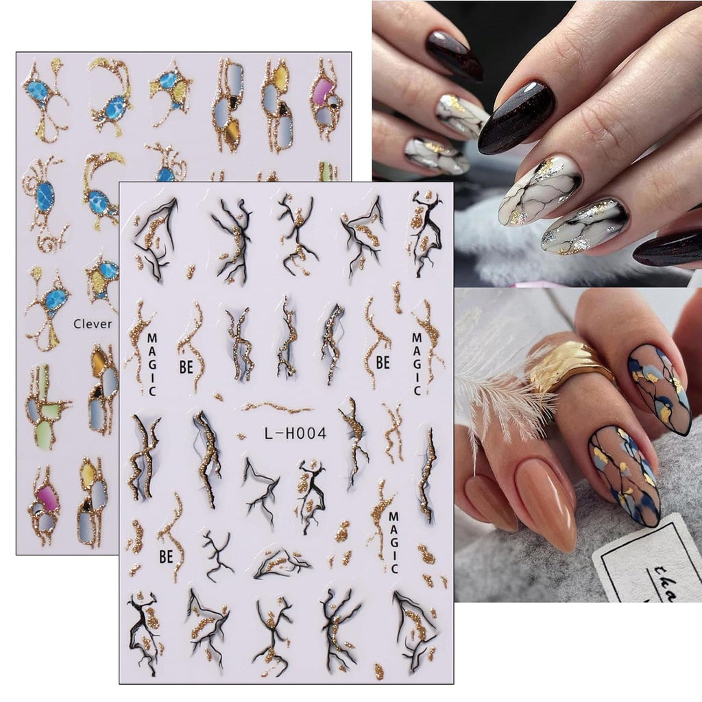 Jmeowio JMEOWIO Nagelsticker Marmor Französische Spitze 10 Blatt Nail Art Sticker Selbstklebend Nagelaufkleber Bunt Dekoration Nageldesign Zubehör