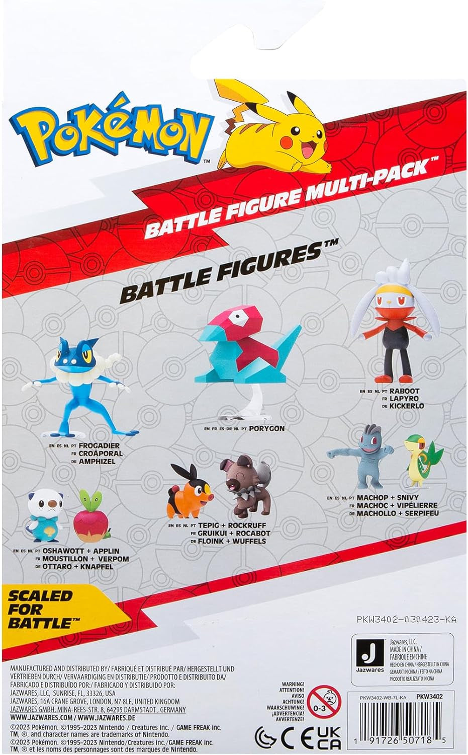 Pokémon PKW3402 - Csatafigura Multipack - 4-es csomag Pikachu, Croc, Kwaks, Felori, hivatalos részletes figurákkal, egyenként 5 cm-es akciófigurákkal Naty Shop