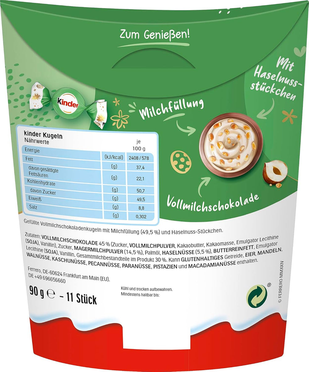 Kinder Milk & Hazelnut Sensations golyók 90g - Tejcsokoládé golyók krémes tejes töltelékkel és mogyoró darabokkal - Húsvéti csokoládé, húsvéti édességek - Húsvéti ajándék és emléktárgy