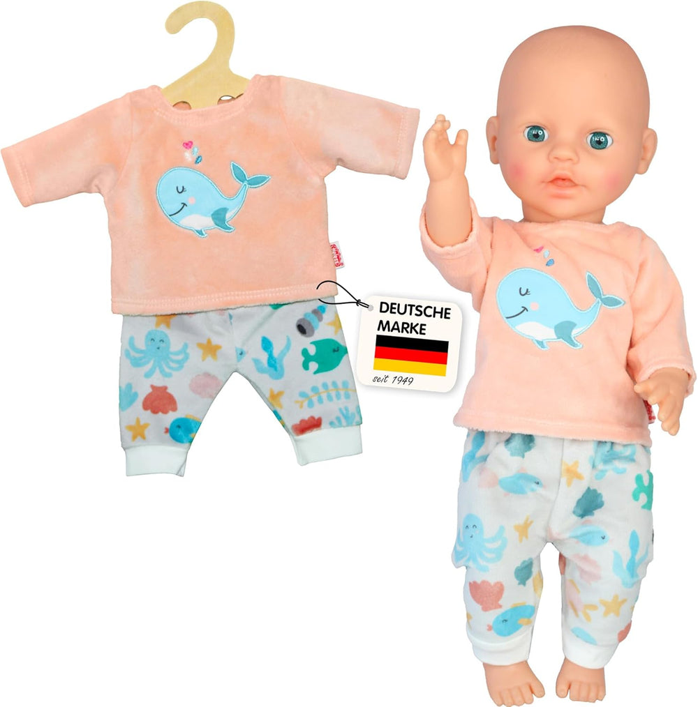 Heless 1285 - Puppenkleidung im Design Wal Bobby, 2 teiliger Pyjama mit Shirt und Stoffhose für Puppen und Kuscheltiere der Größe 28 - 35 cm