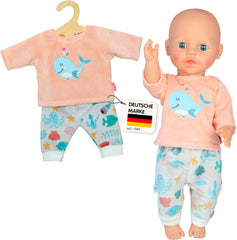 Heless 1285 - Puppenkleidung im Design Wal Bobby, 2 teiliger Pyjama mit Shirt und Stoffhose für Puppen und Kuscheltiere der Größe 28 - 35 cm
