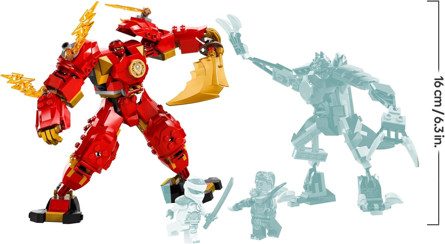 LEGO NINJAGO Kais Feuermech, Actionfiguren-Spielzeug für Kinder mit roter Mech-Figur zum Umgestalten, Ninja-Set mit 4 Figuren inkl. Kai és Zane, ajándék 7 éves fiúknak és lányoknak 71808