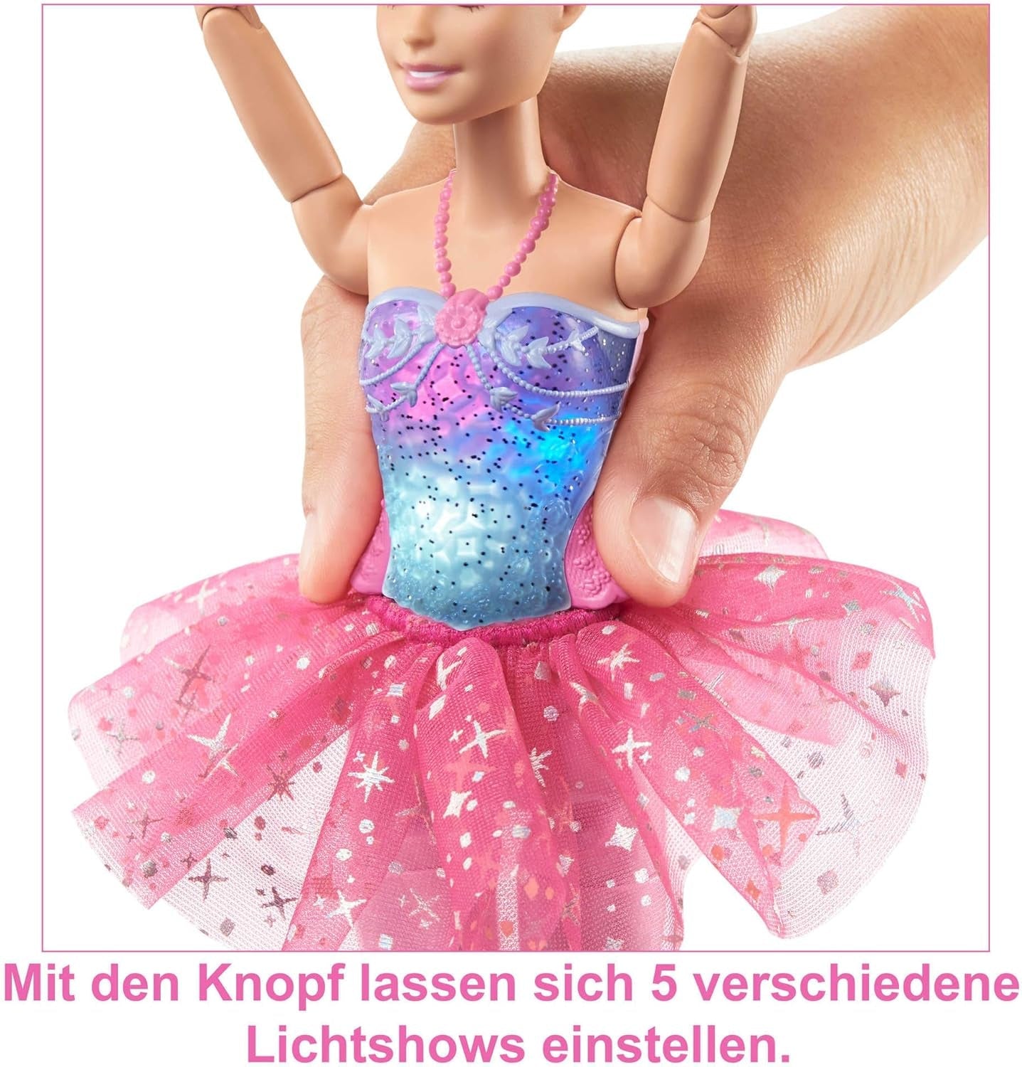 Barbie Dreamtopia Magic Light Balerina baba rózsaszín tutuval és szőke hajjal, 5 fény- és hangeffektus, mozgatható Barbie, 3 éves kortól, HLC25 Naty Shop babák