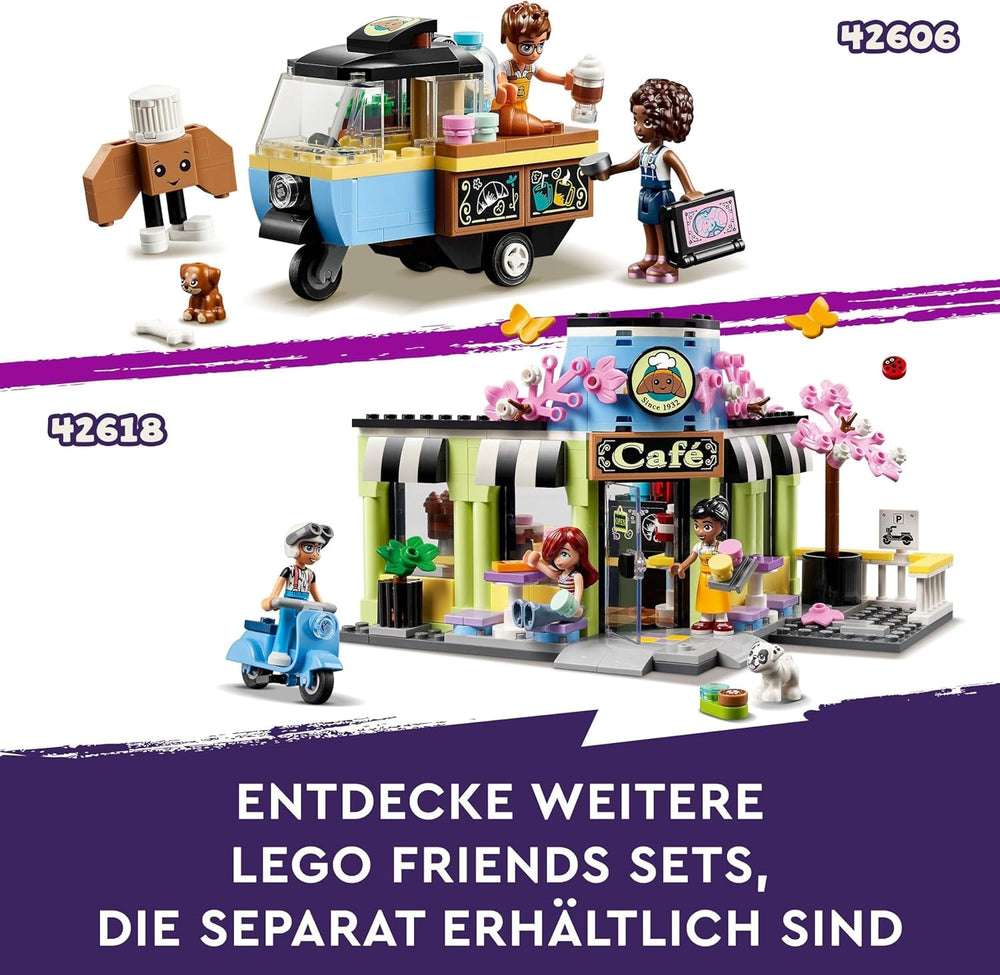 LEGO Friends Heartlake City Café, Gyerekjáték, Játék pékség, Ajándékötlet 6 év feletti lányoknak és fiúknak, 3 db játékfigura és kutyafigura készlet 42618 Építőkészletek Besuche den LEGO-Store