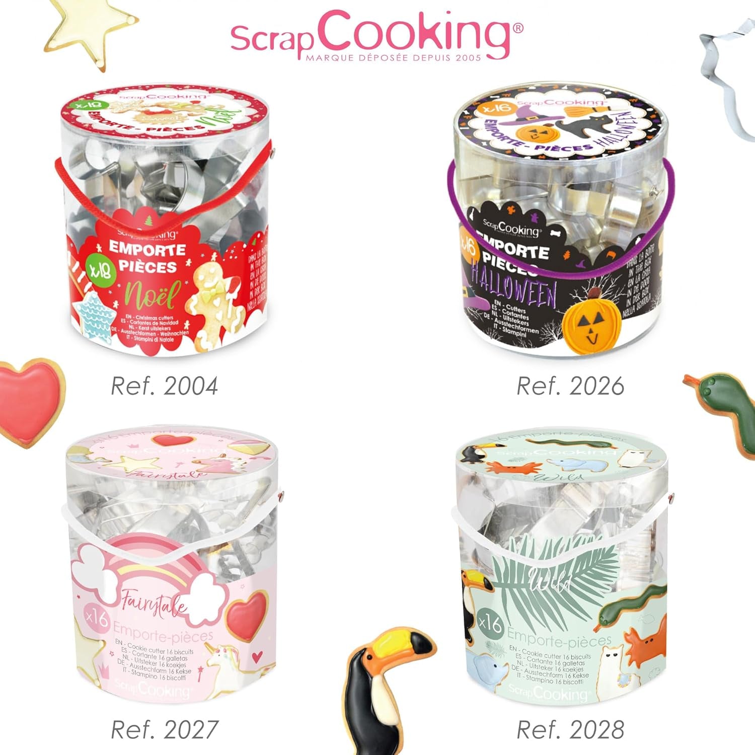 ScrapCooking - Set de 16 forme de biscuiți Unicorn - Forme de biscuiți - 16 piese - Curcubeu, Zână, Sirenă, Coroană, Floare - Formă de copt - Forme de biscuiți din oțel inoxidabil - 2027