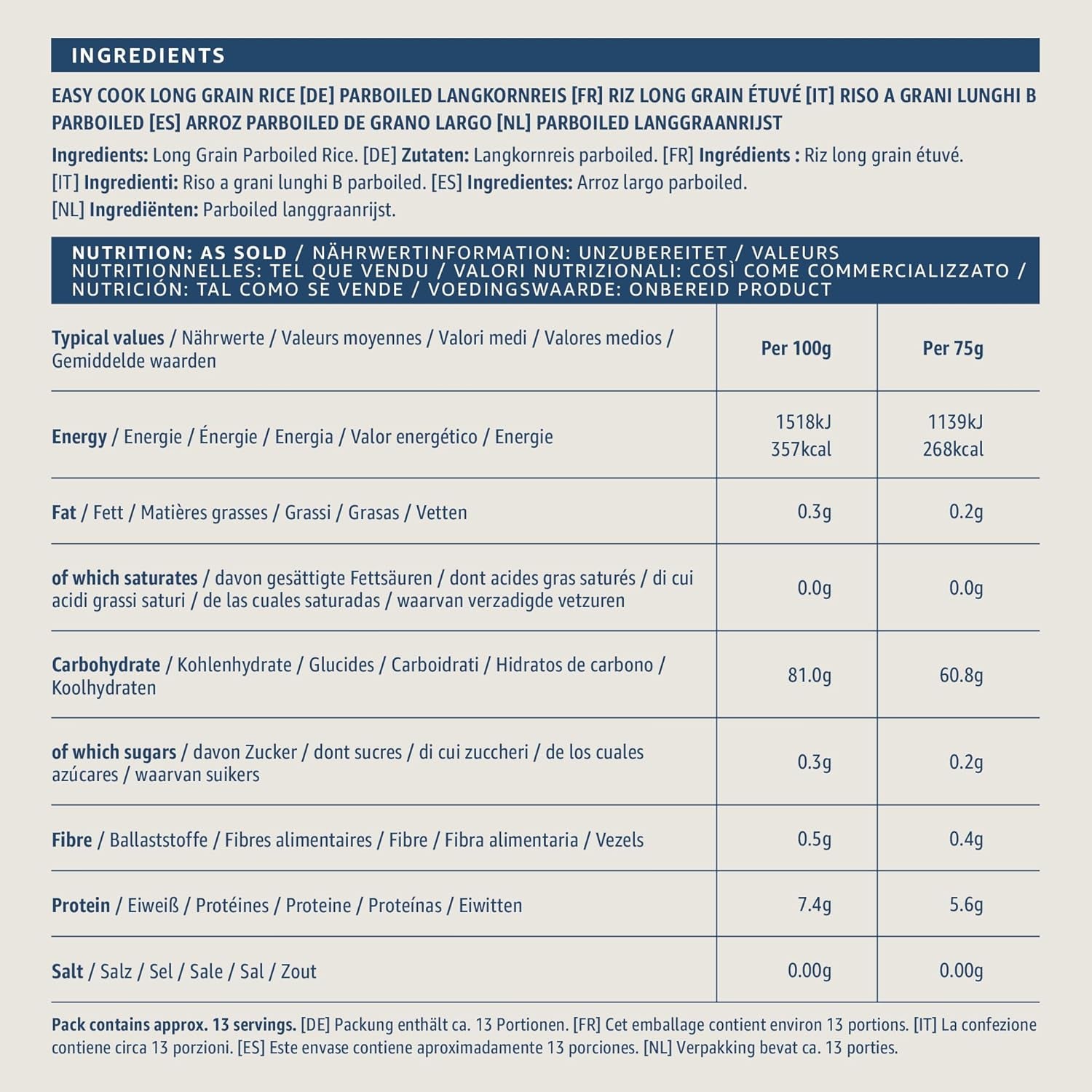 Előfőzött hosszú szemű rizs Amazonról, 1 kg