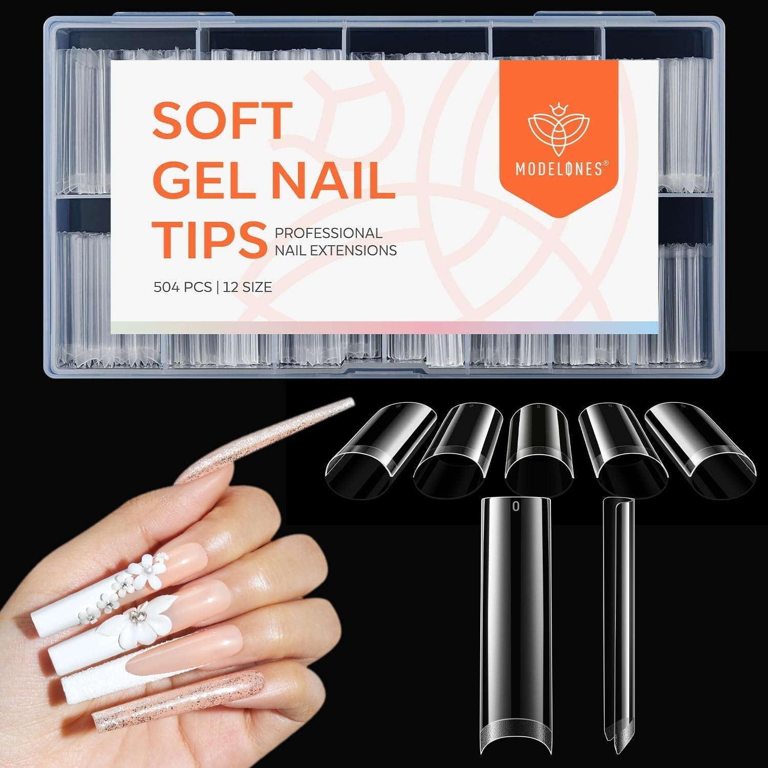 Modelones Tips Unghii 216 Piese - Set Tips Unghii Acoperire Completă, Set Tips Gel Moale, Tips Unghii Rășină PMMA Pre-Lustruire, Unghii Artificiale pentru Lipire pe Nail Art DIY, Migdale Scurte XS