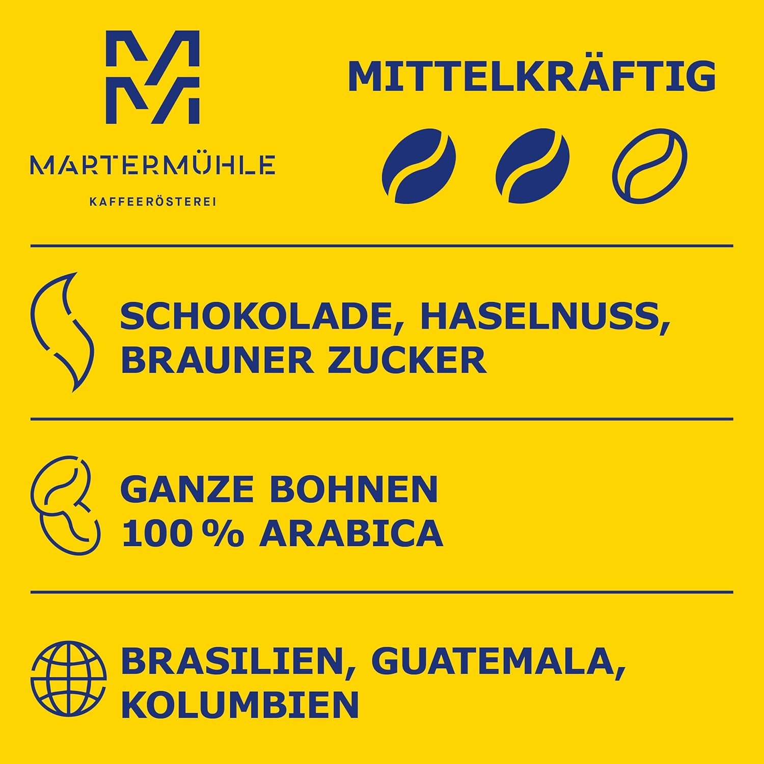 Martermühle Café Crème Kaffeebohnen 500g mittelkräftig I Arabica I Aromen: Brauner Zucker, Haselnuss, Schokolade I Ganze Kaffeebohnen schonend geröstet, säurearm