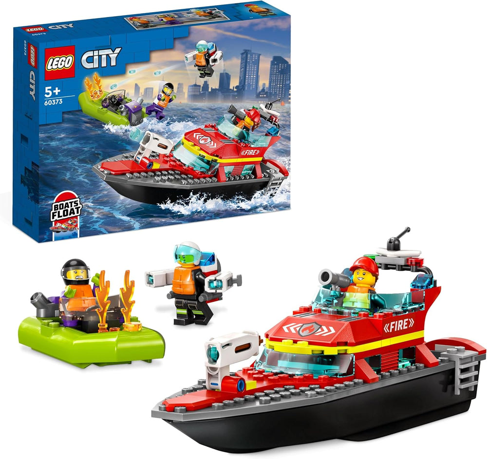 LEGO 60373 City Feuerwehrboot, Spielzeug, das im Wasser wimmt, mit Rennboot, 3 Minifiguren und Jetpack, Feuerwehr-Boot-Spielzeug Geschenkide für Jungen und Mädchen ab 5 Jahren