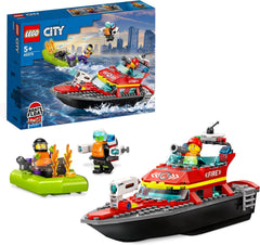 LEGO 60373 City Feuerwehrboot, Spielzeug, das im Wasser wimmt, mit Rennboot, 3 Minifiguren und Jetpack, Feuerwehr-Boot-Spielzeug Geschenkide für Jungen und Mädchen ab 5 Jahren