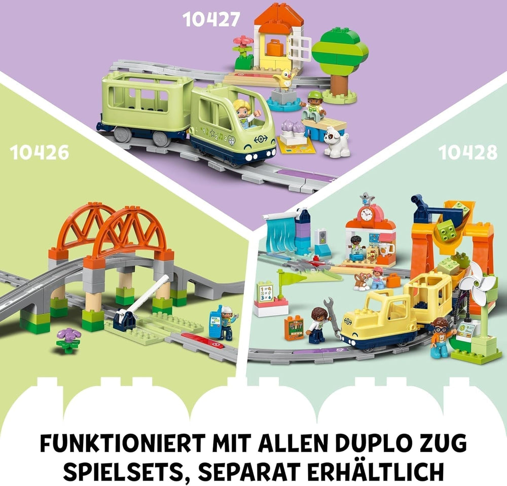 LEGO DUPLO Town nagy, interaktív vasút, építőjáték 3 éves gyerekeknek, Push & Go mozdony fényekkel és hangokkal, pályaalkatrészek, oktatójáték óvodásoknak 10428 építőkészlet Beuche den LEGO-Store