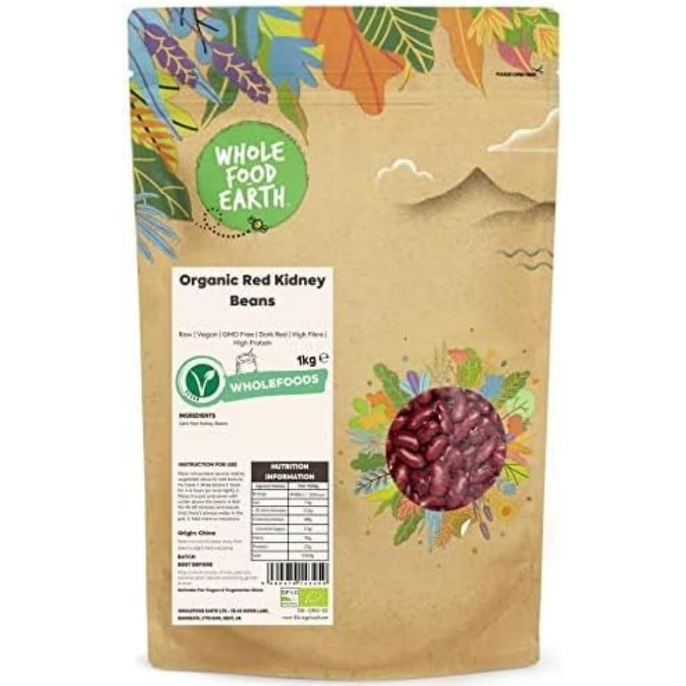 Vörösbab Wholefood Earth Organic 1kg Nyers | Vegán | Nem GMO | Sötétvörös | Rostban gazdag | Fehérjében gazdag | Tanúsított bio