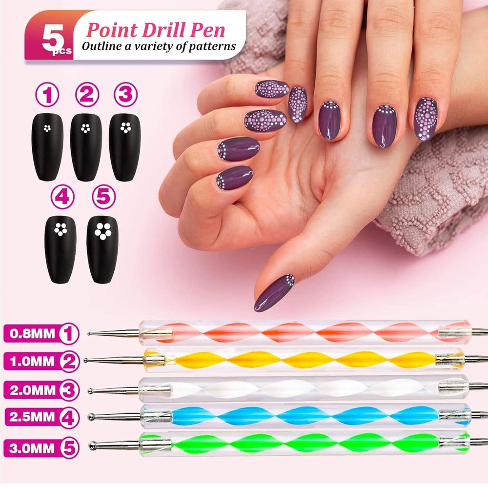 Nail Art Pinsel Und Dekorationen Set,Nail Art Dekoration Zubehör Set,15 Pcs Pinsel,5 Blätter Nagelsticker,5 Pcs Dotted Pen,Strasssteine Nägel,Ultra Dünn Nagel Pailletten Für Nagelkunst Maniküre