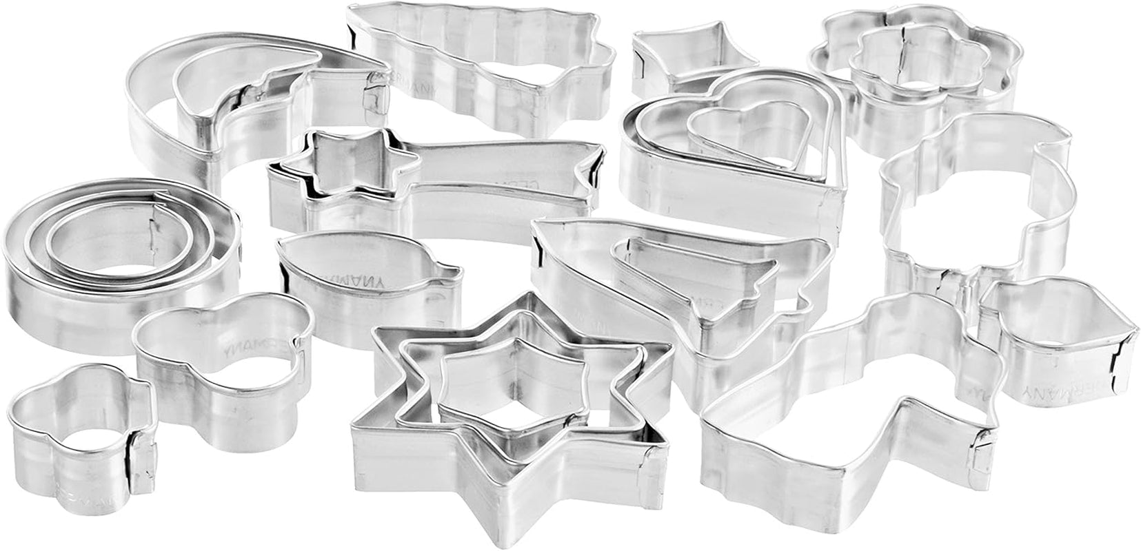 Set de forme de biscuiți Zenker, 25 de piese, patiserie, forme pentru biscuiți, biscuiți și fondant, forme de biscuiți în diferite dimensiuni și o varietate de modele, cantitate: 1 x set de 25 de piese, culoare: argintiu