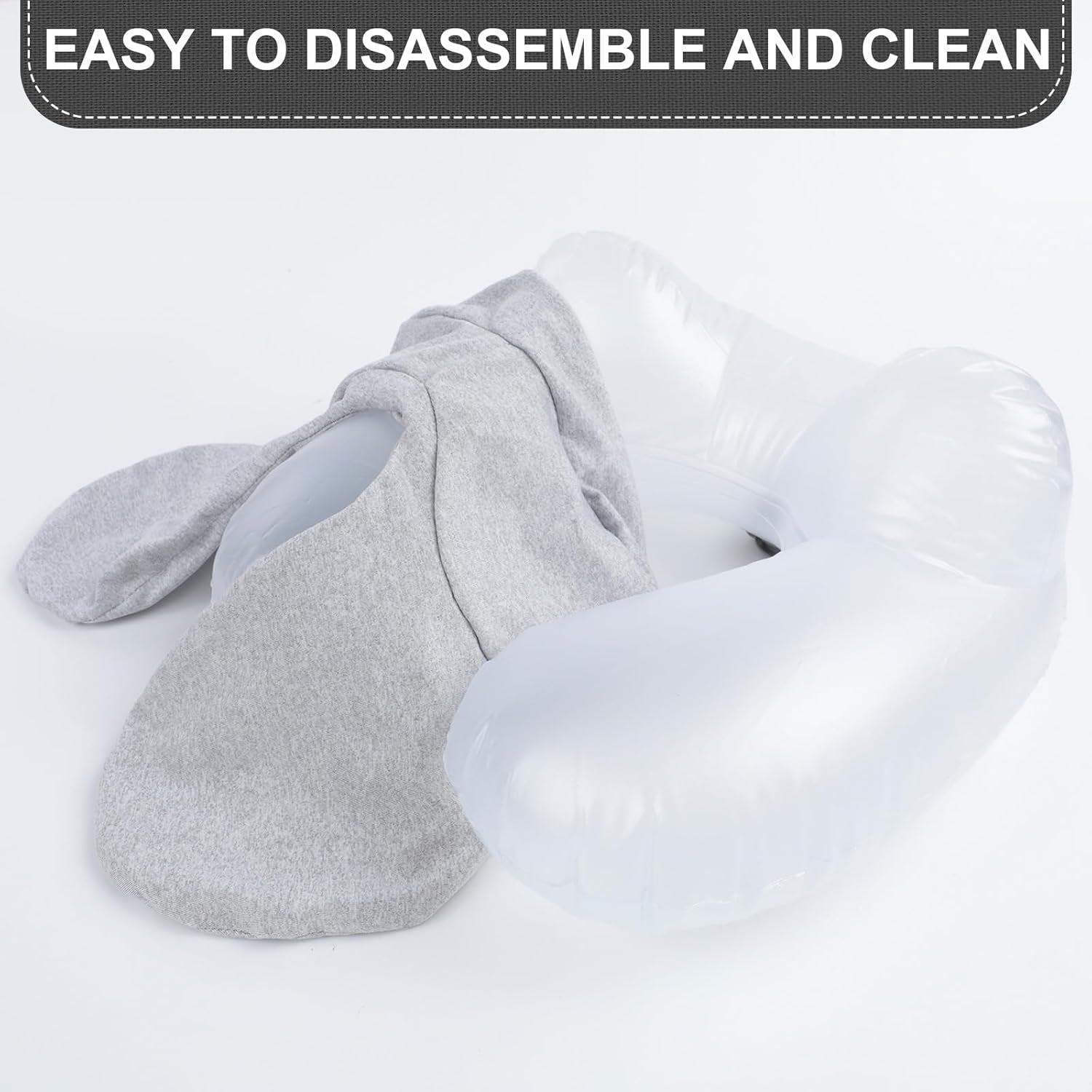 Pernă de gât gonflabilă pentru călătorie, pernă de gât compactă și rapidă gonflabilă cu față de pernă lavabilă pentru călătorii cu mașina, avionul, trenul, biroul, familia