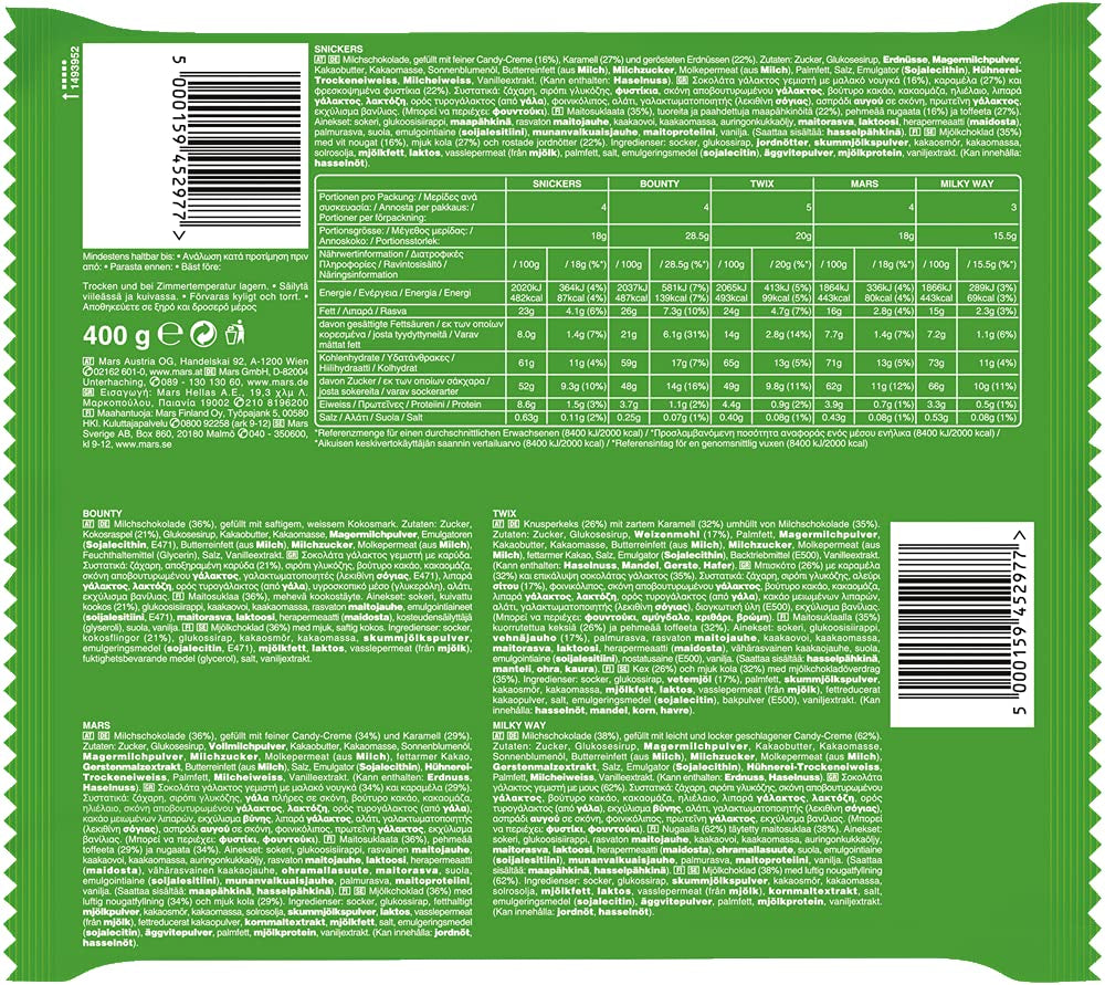 Vegyes mini, Snickers, Bounty, Twix, Milky Way, csokoládé tömeges csomag, egy csomag (1 x 400 g) (5 db-os csomag)