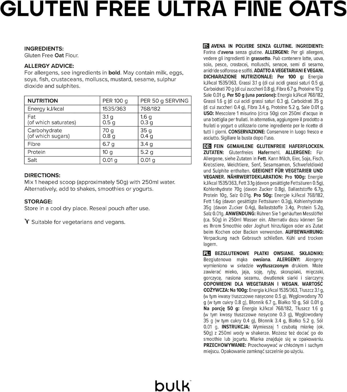 Ultra finom zabpehely, gluténmentes, ömlesztett, 1 kg, a kiszerelés változhat