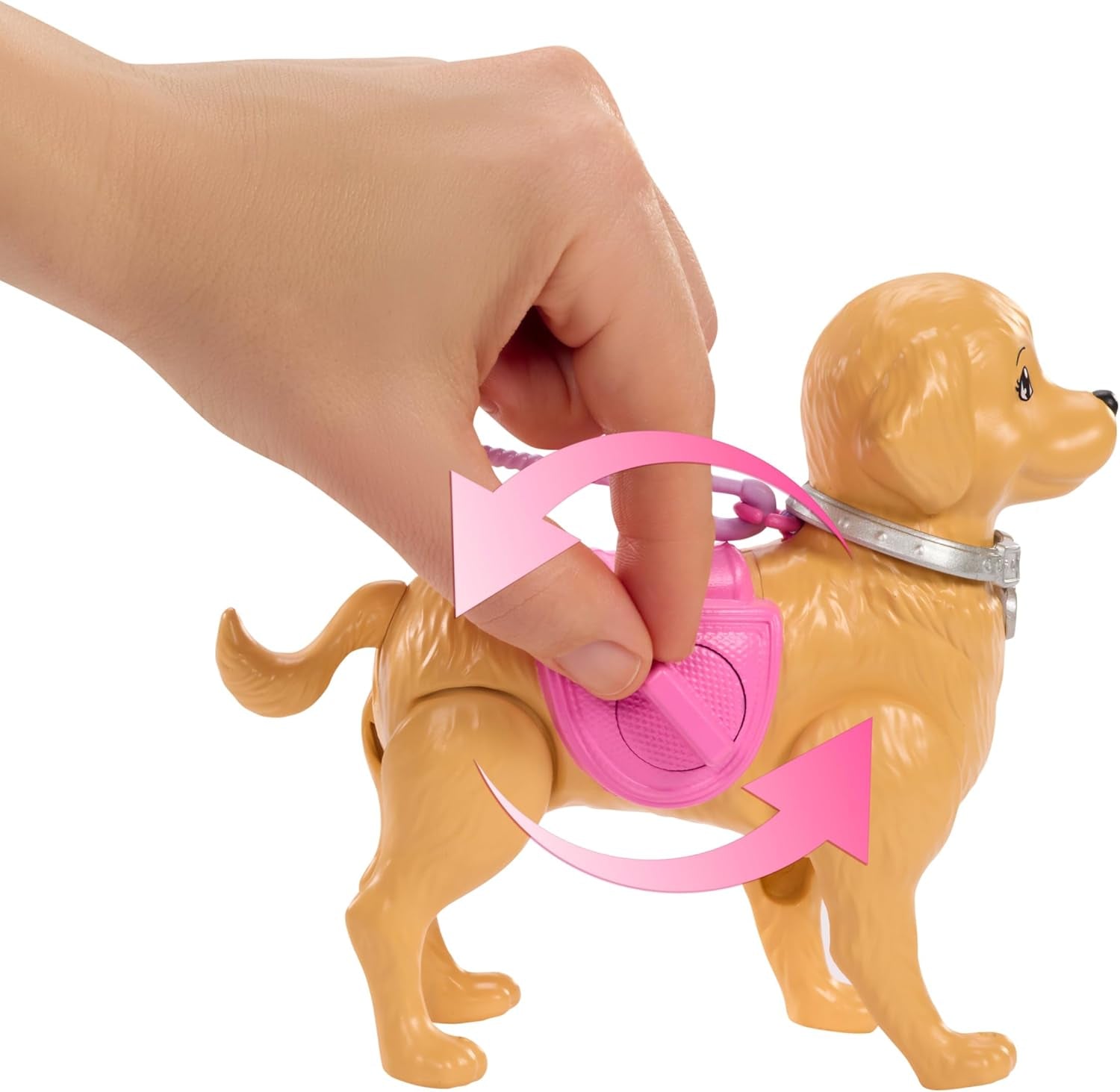 Barbie Hundespaziergang Spielset, enhtät einen Spielzeughund der gehen und Häufchen Machen kann, eine Barbie Malibu-Puppe sowie EIN Kehrset und Hundezubehör, JJB46